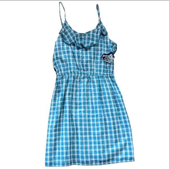 Angie Bohemian Style Festival Blue Plaid Lined Ruffle Keyhole Back Sundress NWT - Picture 1 of 5